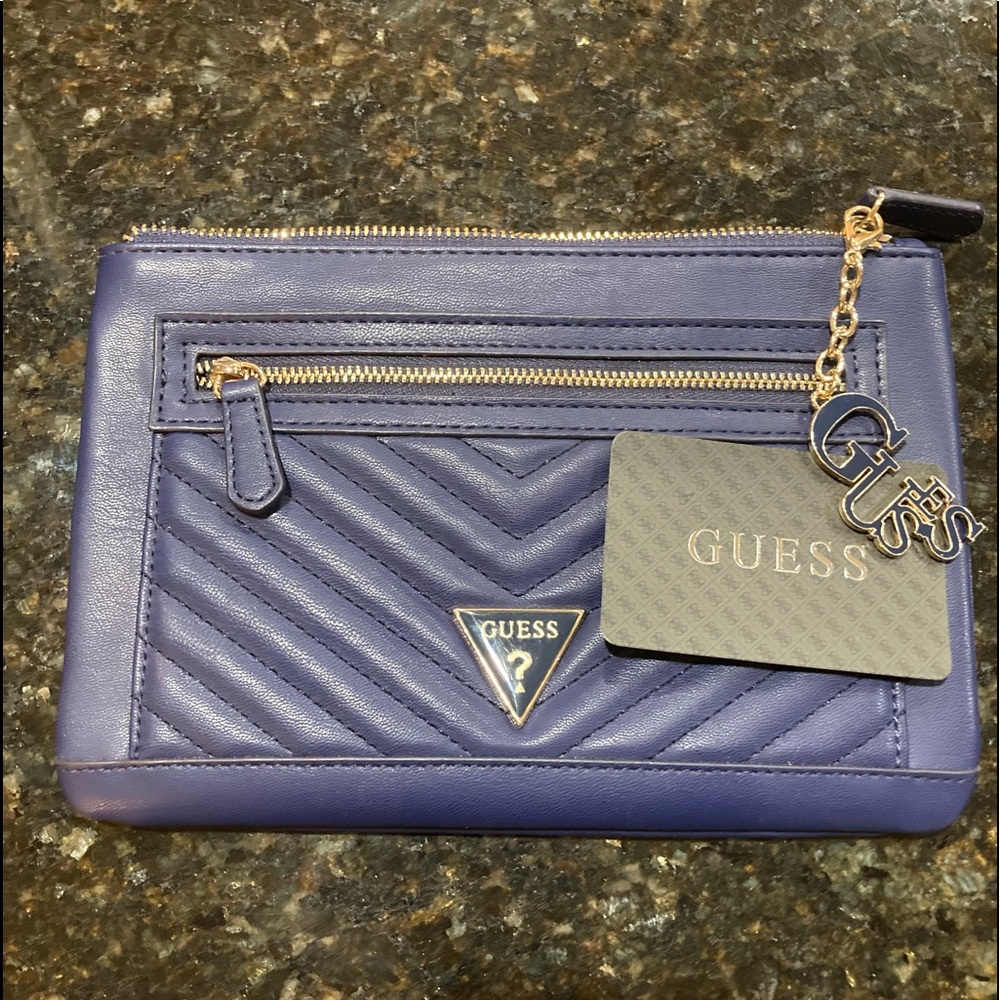 Navy blue Guess Makeup or Pencil pouch pleather